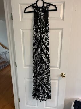 White House Black Market Floral Halter Maxi Dress - Black & White - XXS
